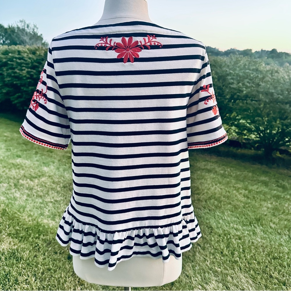 Kate Spade Broome Street Black/White Striped & Embroidered Top - Picture 9 of 16